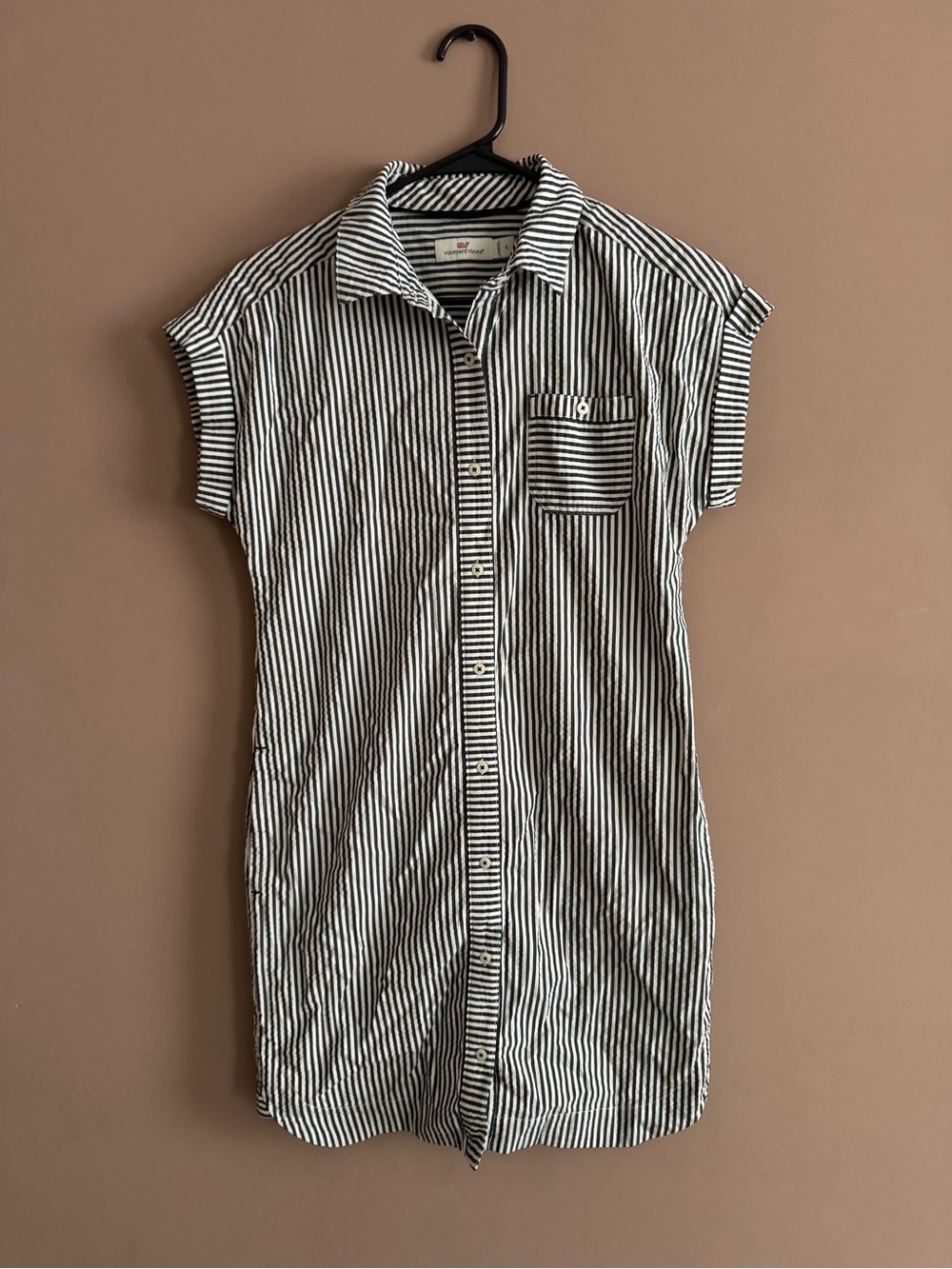 Vineyard Vines Black and White Striped Seersucker Button-Down Dress